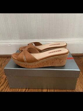Prada cork wedge sandals